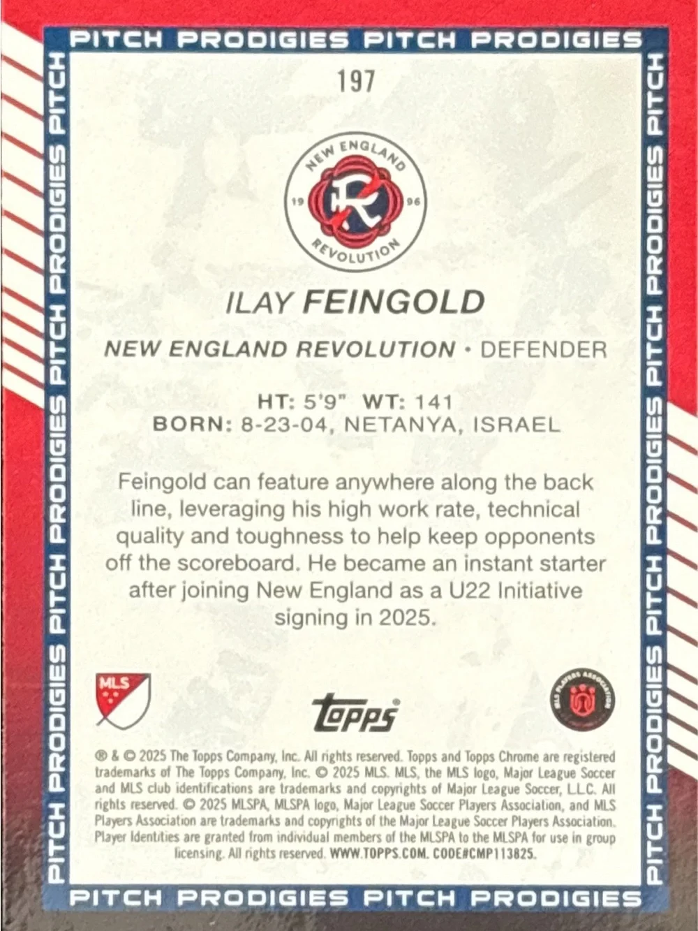 Topps Chrome MLS Ilay Feingold Rookie Soccer Trading Card